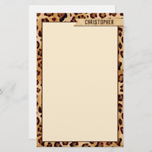 Rustikaler Textil-Leopard-Druckername Briefpapier (Vorne/Hinten)
