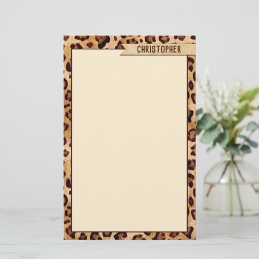 Rustikaler Textil-Leopard-Druckername Briefpapier (Stehend Vorderseite)