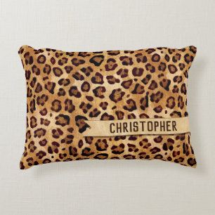 Rustikaler Textil-Leopard-Druckername Dekokissen