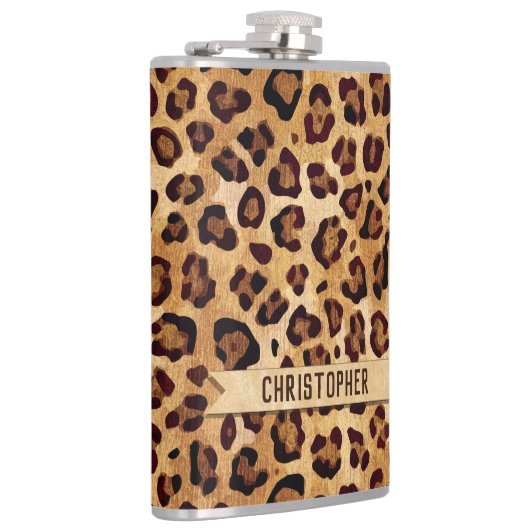 Rustikaler Textil-Leopard-Druckername Flachmann (Rechts)