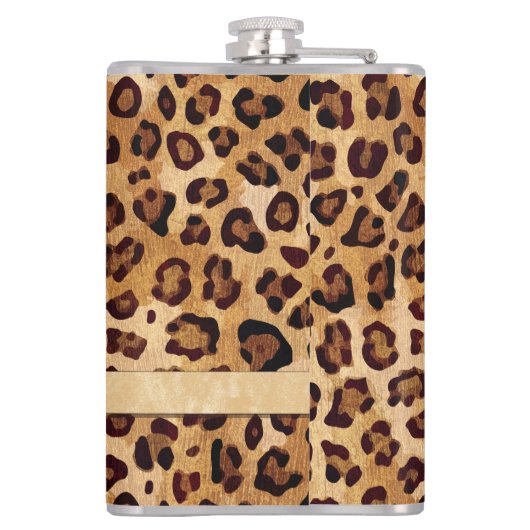 Rustikaler Textil-Leopard-Druckername Flachmann (Rückseite)