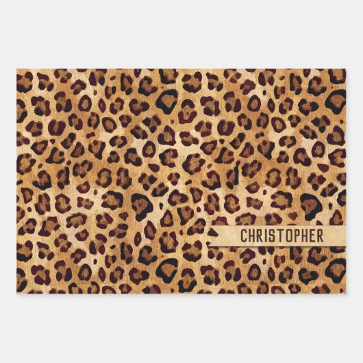 Rustikaler Textil-Leopard-Druckername Geschenkpapier Set (Vorderseite 3)