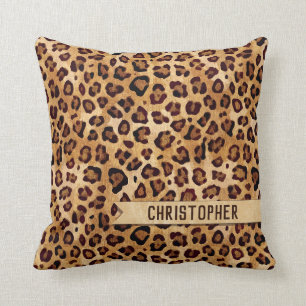 Rustikaler Textil-Leopard-Druckername Kissen