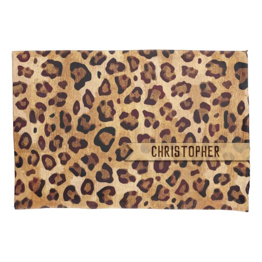 Rustikaler Textil-Leopard-Druckername Kissenbezug (Vorderseite)