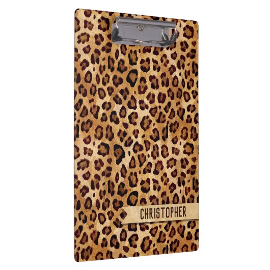 Rustikaler Textil-Leopard-Druckername Klemmbrett (Rechts)