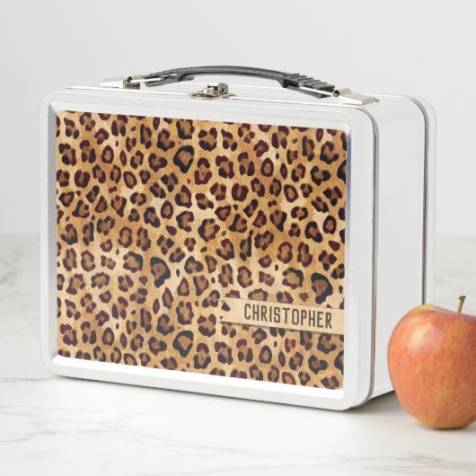 Rustikaler Textil-Leopard-Druckername Metall Brotdose (Beispiel)