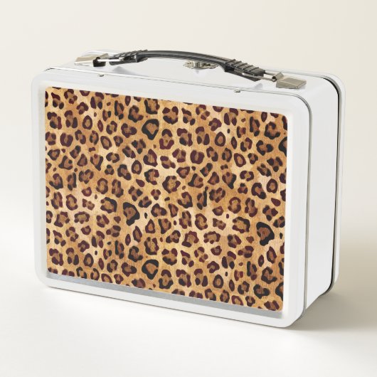 Rustikaler Textil-Leopard-Druckername Metall Brotdose (Rückseite)