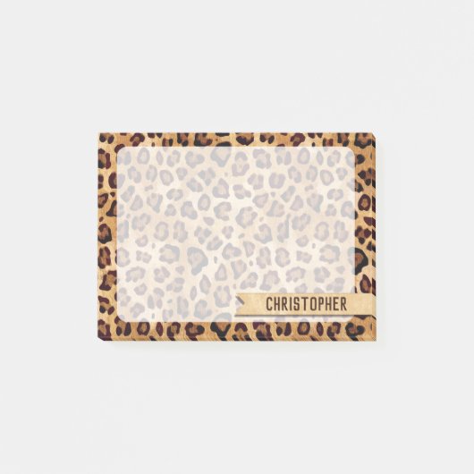 Rustikaler Textil-Leopard-Druckername Post-it Klebezettel (Vorderseite)