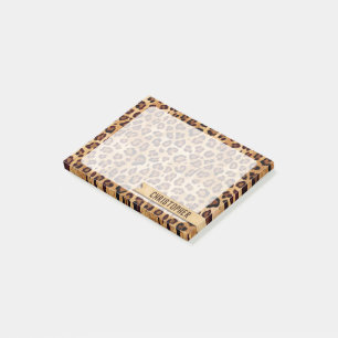 Rustikaler Textil-Leopard-Druckername Post-it Klebezettel