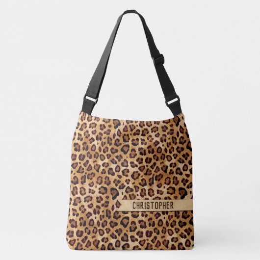 Rustikaler Textil-Leopard-Druckername Tragetaschen Mit Langen Trägern (Vorderseite)