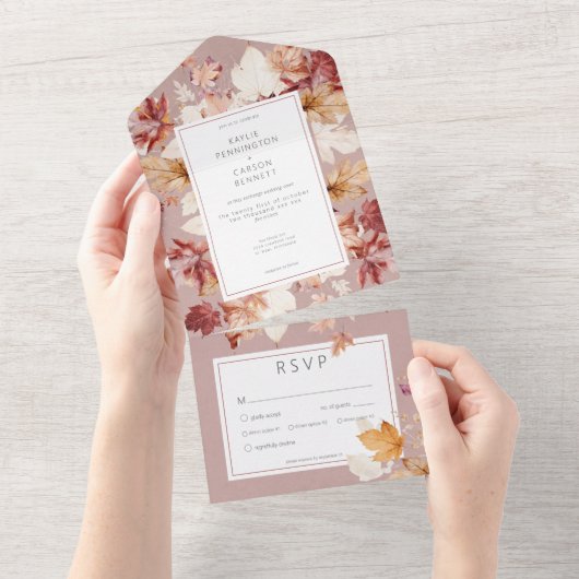 Rustikaler Tod von Herbstlauben Burgund Abendessen All In One Einladung (Abreißen)