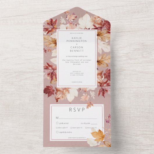 Rustikaler Tod von Herbstlauben Burgund Abendessen All In One Einladung (Innen Boden)