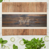 Rustikaler Ton mit Monogramm, horizontaler Streife Geschirrtuch (Gefaltet)