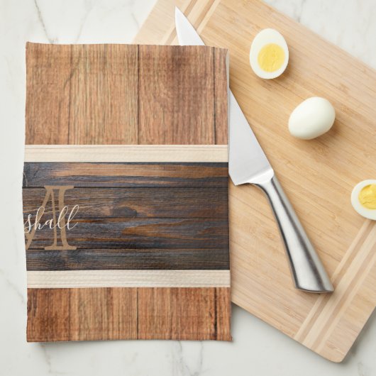 Rustikaler Ton mit Monogramm, horizontaler Streife Geschirrtuch (Viertel Falte)