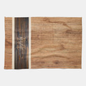 Rustikaler Ton mit Monogramm, horizontaler Streife Geschirrtuch (Horizontal)