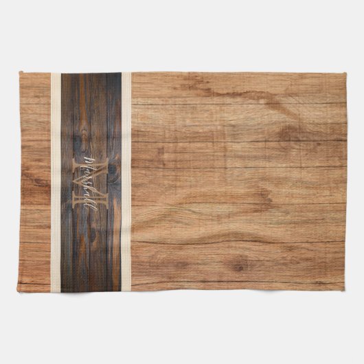 Rustikaler Ton mit Monogramm, horizontaler Streife Geschirrtuch (Horizontal)