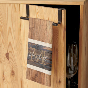 Rustikaler Ton mit Monogramm, horizontaler Streife Geschirrtuch