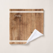 Rustikaler Ton Monogramm Streifen Badhandtuch Set (Waschlappen)