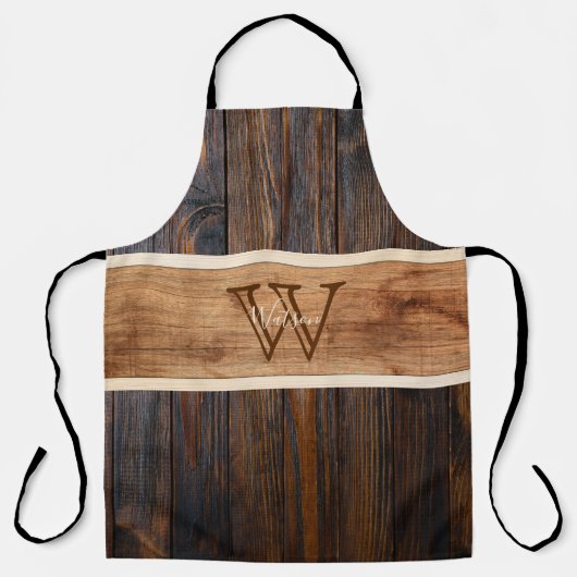 Rustikaler Ton-Monogramm-Streifen horizontal Schürze (Vorderseite)