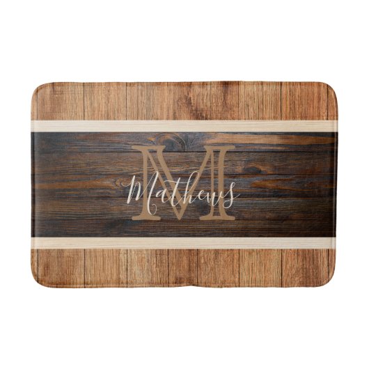 Rustikaler Ton-Streifen Monogram Tan Badematte (Vorderseite)