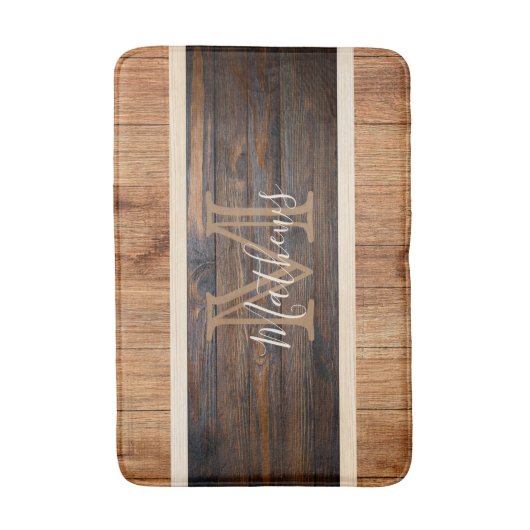 Rustikaler Ton-Streifen Monogram Tan Badematte (Vorderseite Vertikal)