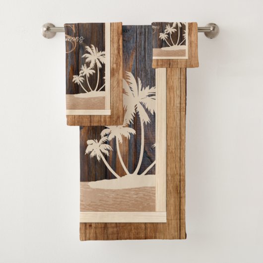 Rustikaler Tone Mongram Palms Beach Badhandtuch Set (Insitu)