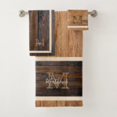 Rustikaler Tone Streifen Monogram Tan Br Badhandtuch Set (Insitu)
