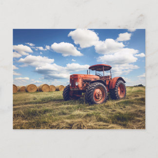 Rustikaler Traktor mit Hay Bales Postkarte