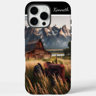 Rustikaler Traktor unter schneebedeckten Gipfeln iPhone 16 Pro Max Hülle