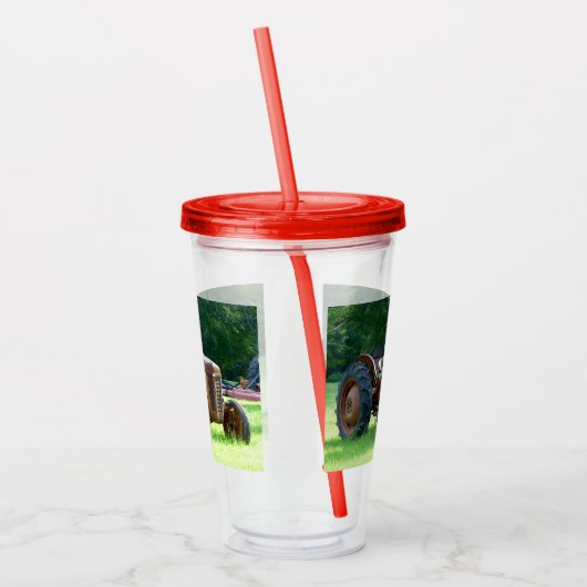 Rustikaler Traktorcup mit Lid und Stroh Acryltrinkbecher (Links)