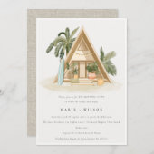 Rustikaler Tropical Palm Beach Shack Morgens Einladung (Vorne/Hinten)