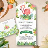 Rustikaler Tropischer Dschungel Niedlich Flamingo All In One Einladung