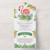 Rustikaler Tropischer Dschungel Niedlich Flamingo All In One Einladung (Innen Boden)