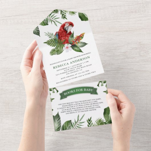 Rustikaler Tropischer Dschungel Niedlich Macaw Bab All In One Einladung (Abreißen)