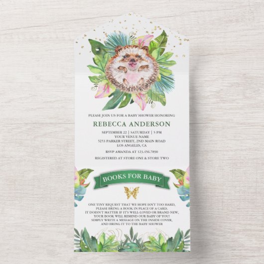 Rustikaler Tropischer Dschungel Niedlicher Igel Ki All In One Einladung (Innen Boden)