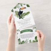 Rustikaler Tropischer Jungle Niedlich Toucan Babyd All In One Einladung (Abreißen)