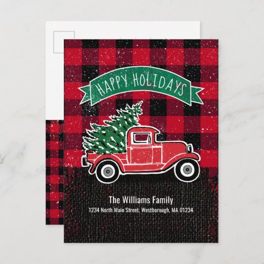 Rustikaler Trucker Weihnachtsbaum Ankündigungspostkarte (Vorne/Hinten)