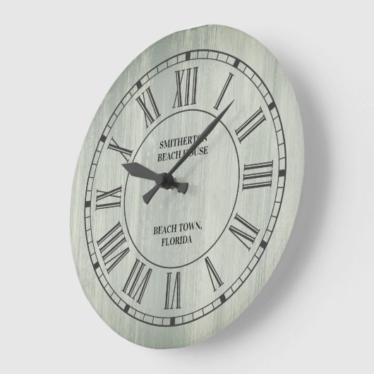 Rustikaler türkisfarbener römischer Strand aus Hol Große Wanduhr (Winkel)