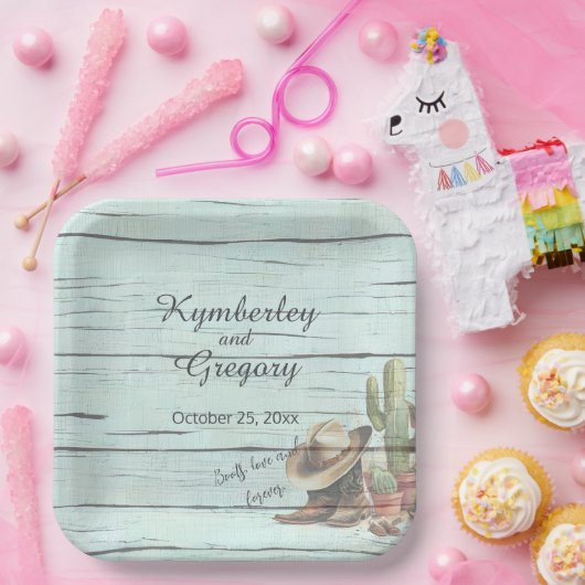 Rustikaler türkisfarbener Western Boost Hat Pappteller (Party)