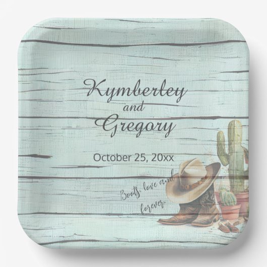 Rustikaler türkisfarbener Western Boost Hat Pappteller (Vorderseite)