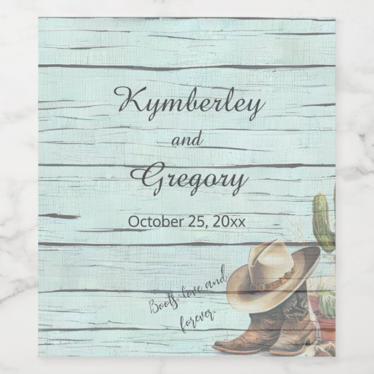 Rustikaler türkisfarbener Western Boost Hat Weinetikett (Einzelnes Label)