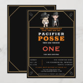 Rustikaler Twins Schnuller Posse Wild West Geburts Einladung (Vorne/Hinten)