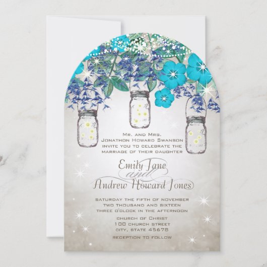 Rustikaler und romantischer Mason Jar unter den St Einladung (Vorderseite)