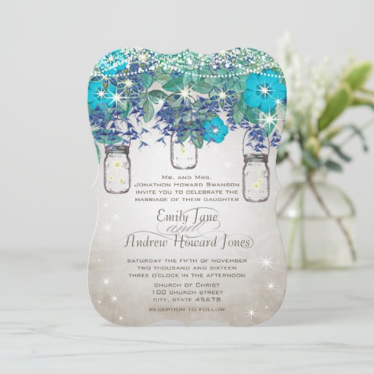 Rustikaler und romantischer Mason Jar unter den St Einladung (Stehend Vorderseite)