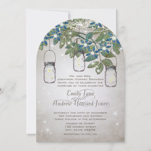 Rustikaler und romantischer Mason Jar unter den St Einladung (Vorderseite)