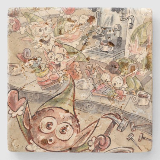 Rustikaler Untersetzer Stone Espresso Elves (Vorderseite)