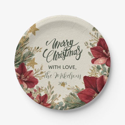 Rustikaler Urlaub Amaryllis Weihnachten Pappteller (Vorderseite)