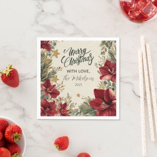 Rustikaler Urlaub Amaryllis Weihnachten Serviette (Beispiel)