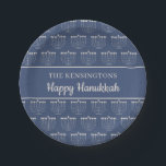 Rustikaler Urlaub Blue White Menorah Hanukkah Pappteller<br><div class="desc">Rustikale Holiday Blue White Menorah Hanukkah Paper Teller mit festlichen Menorahs und Ihren eigenen Text.</div>