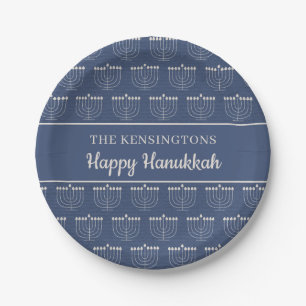 Rustikaler Urlaub Blue White Menorah Hanukkah Pappteller